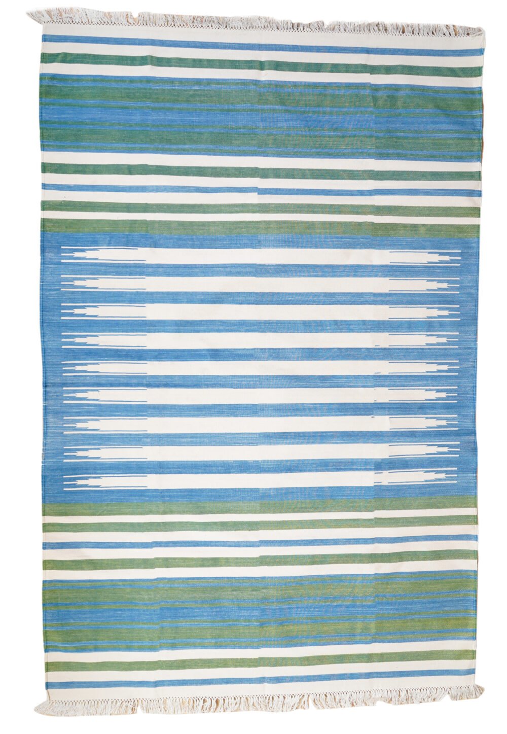 blue and white striped rug