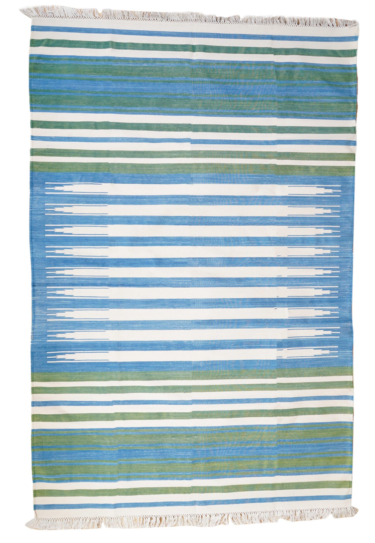 blue and white striped rug