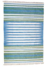 blue and white striped rug