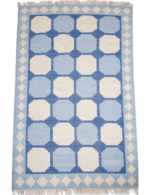 blue and white geometric rug