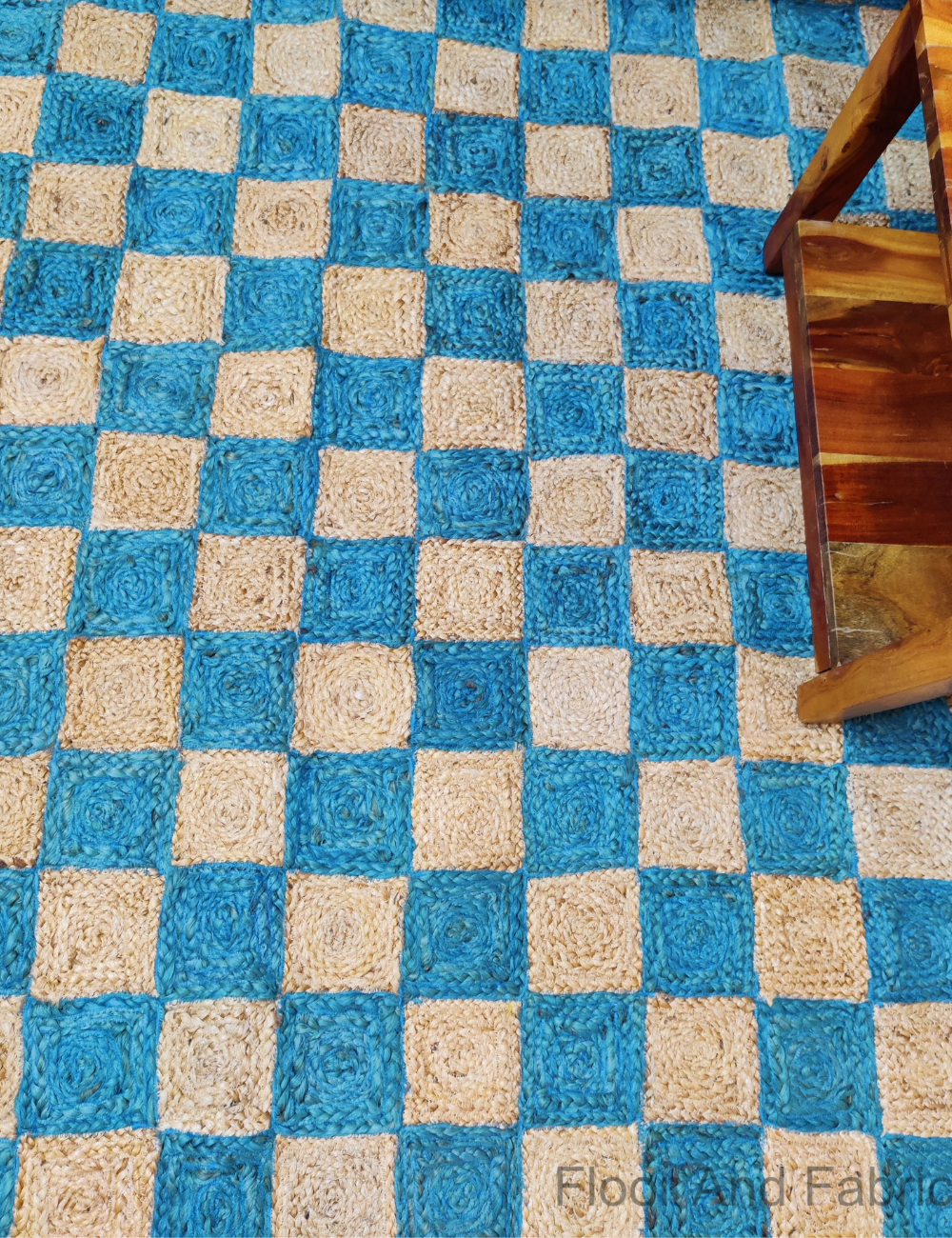 blue checkered rug