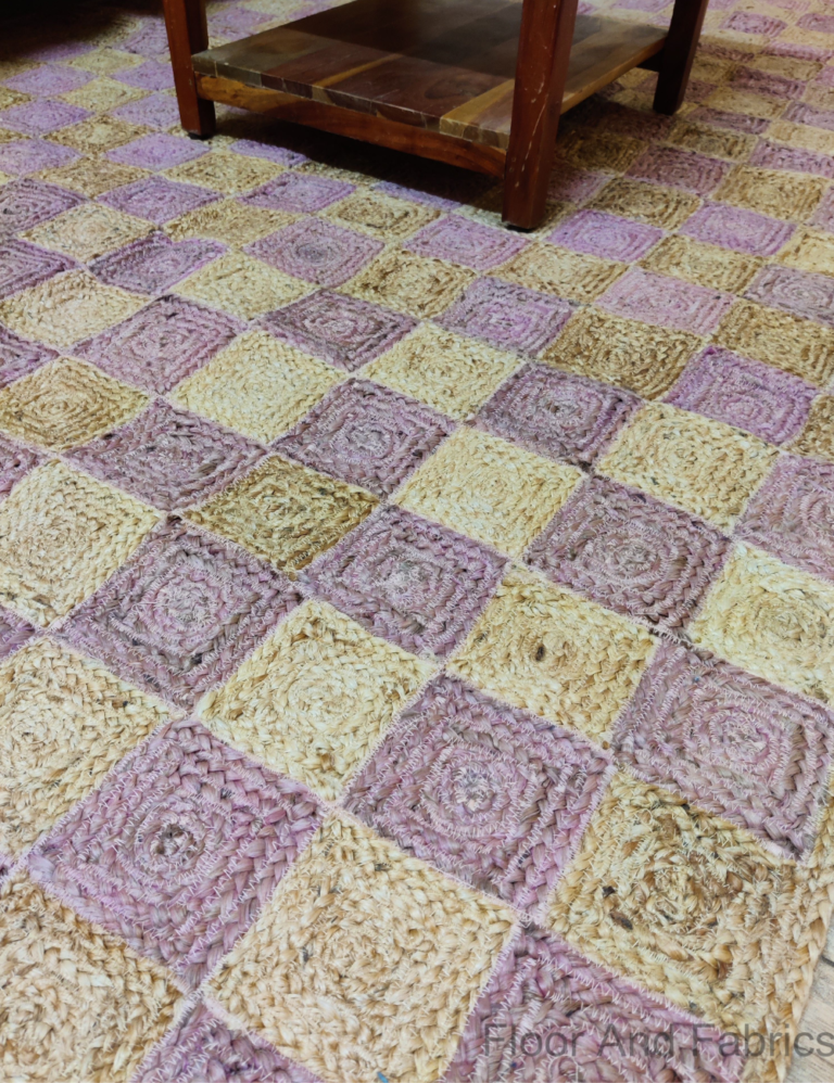 purple checkered rug