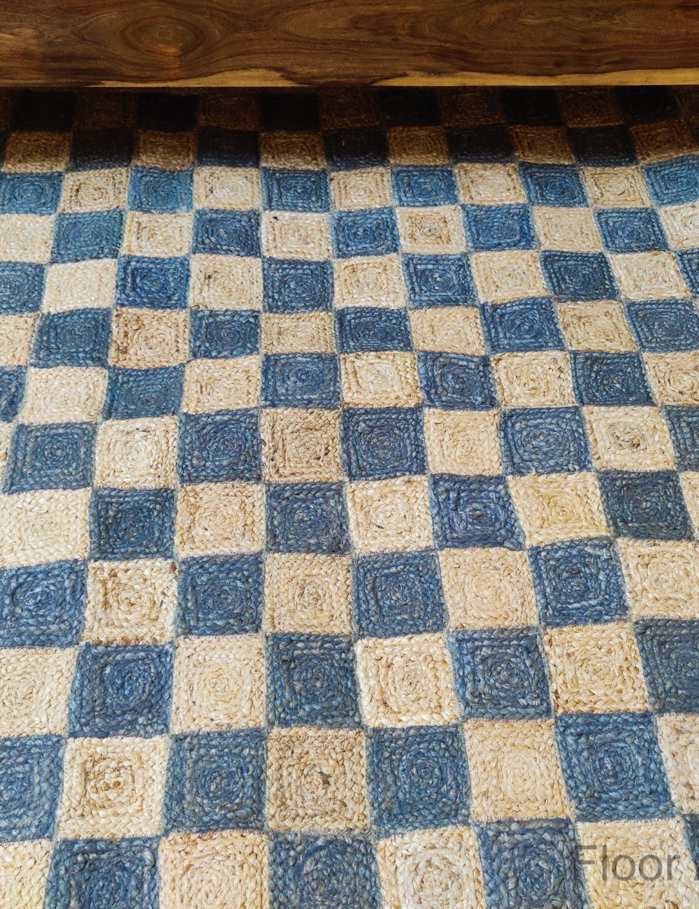 blue checkered rug